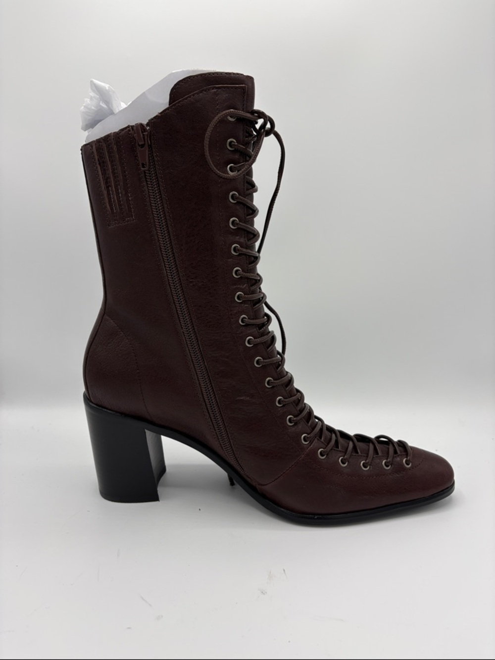 Jeffrey Campbell Lace-Up Mid-Calf Heeled Boot in Dark Brown - Left Only! - Picture 3 of 6